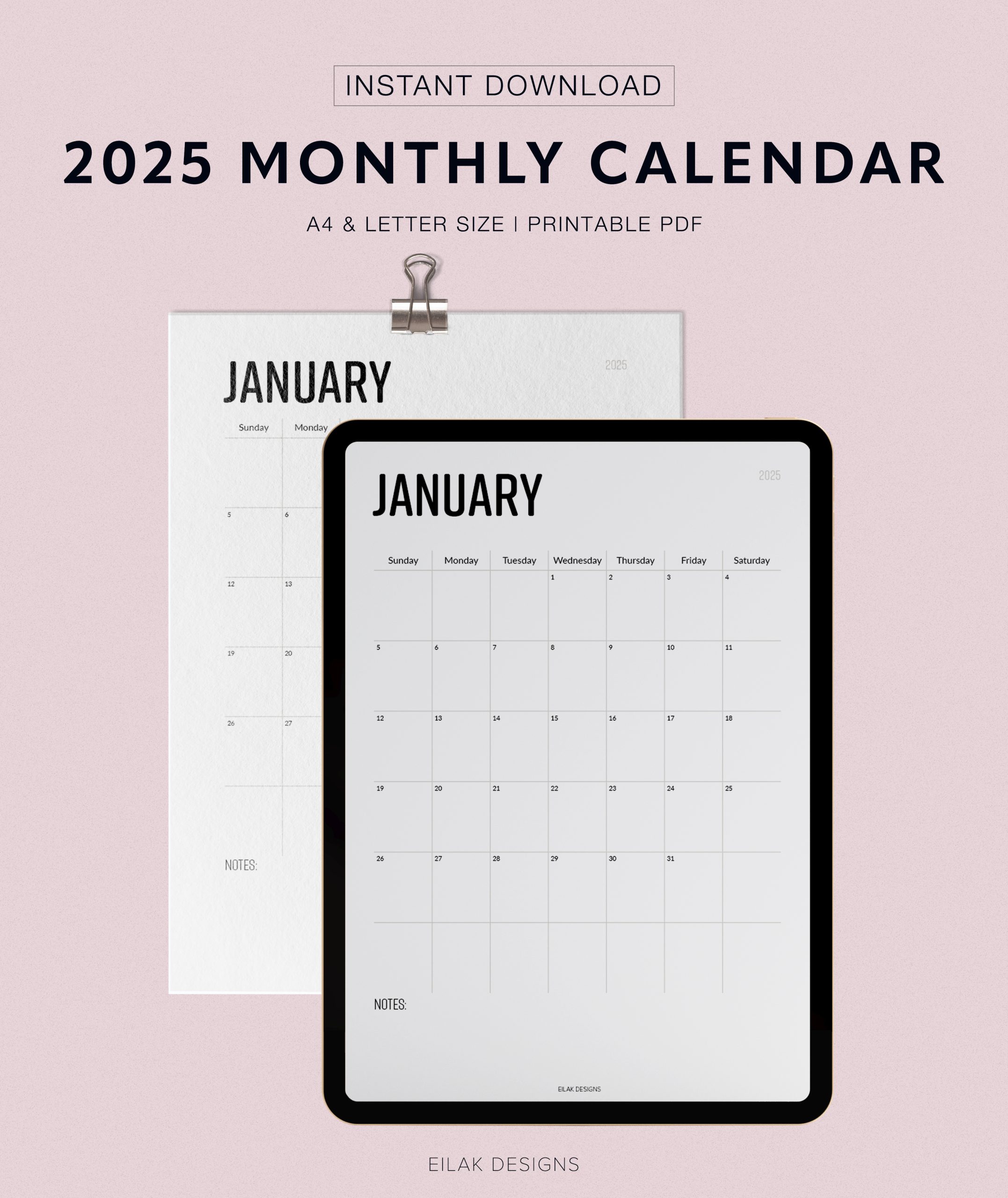 2025 monthly calendar minimalistic | digital download